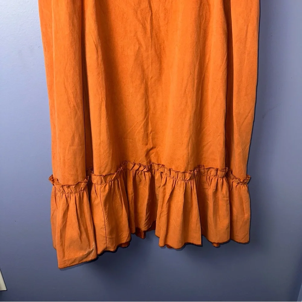 SHEIN Orange Ruffle and Ruched Cottagecore Puff Sleeve Maxi Dress